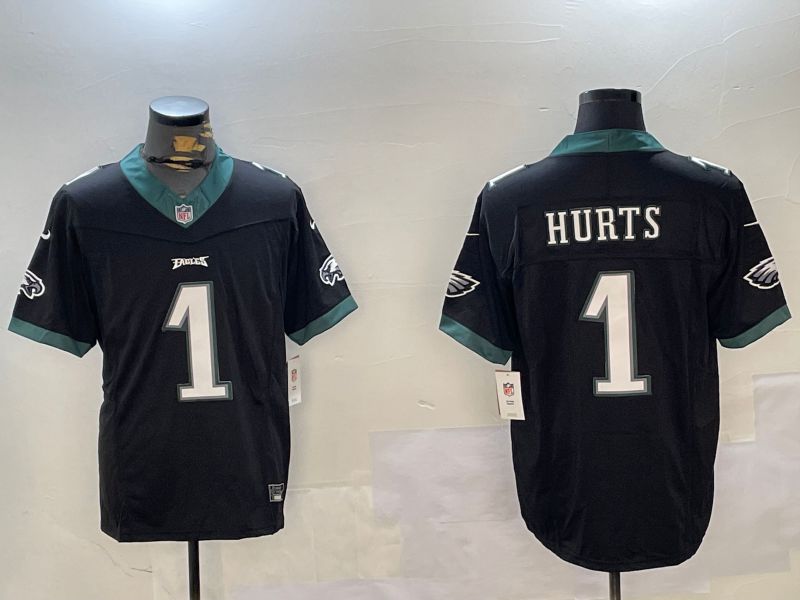 Men Philadelphia Eagles #1 Hurts Black three generations 2024 Nike Limited NFL Jersey style 1